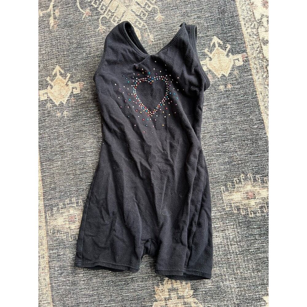 used GIRLS FREESTYLE DANSKIN BLACK LEOTARD BODYSUIT SIZE 4 5